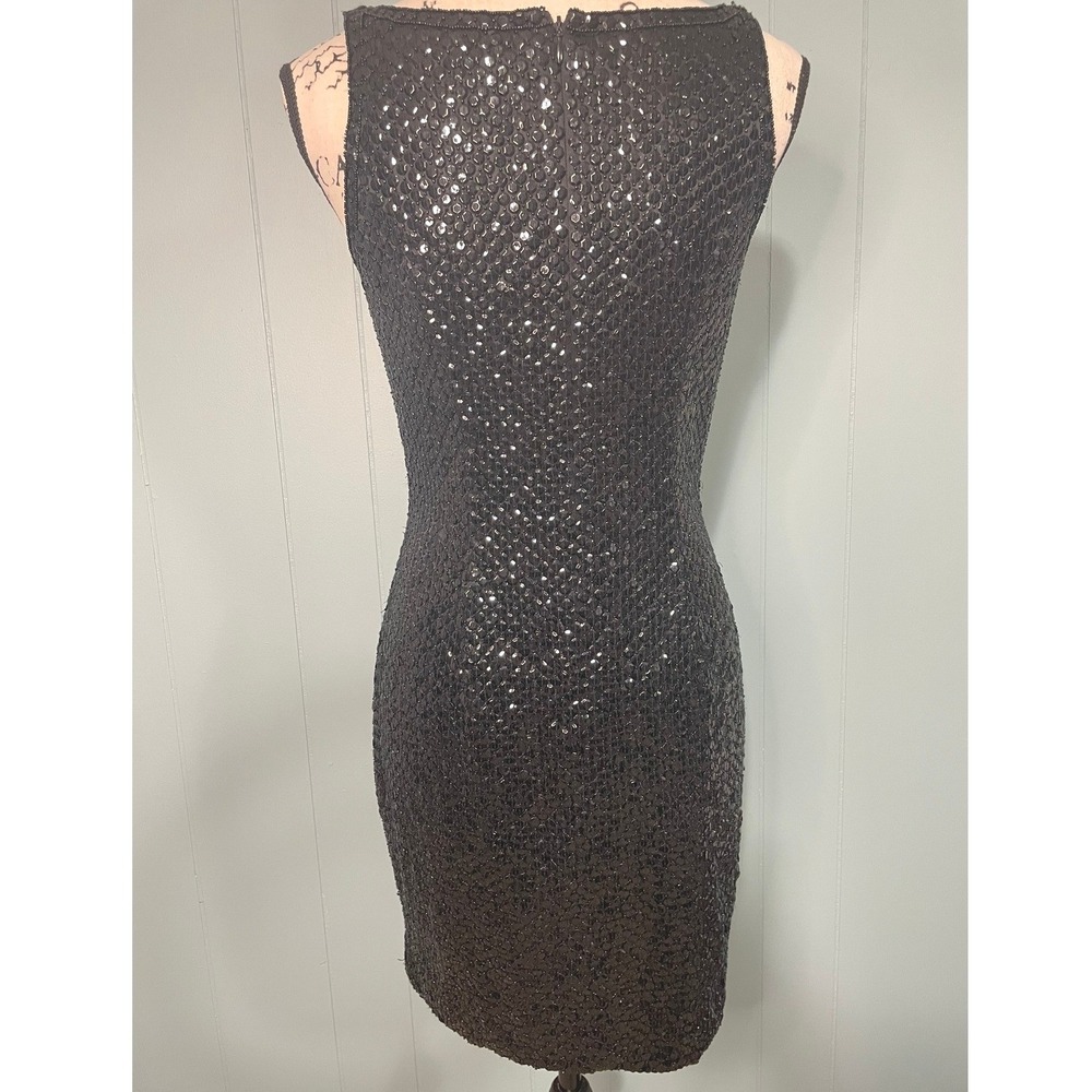 Vintage 90s NiteLine Della Roufogali Black Beaded Strappy V Neck Party‎ Dress - Picture 3 of 8